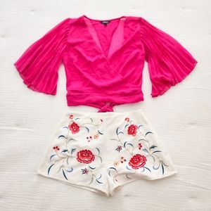 EXPRESS Crop Top Blouse and Embroidered Shorts